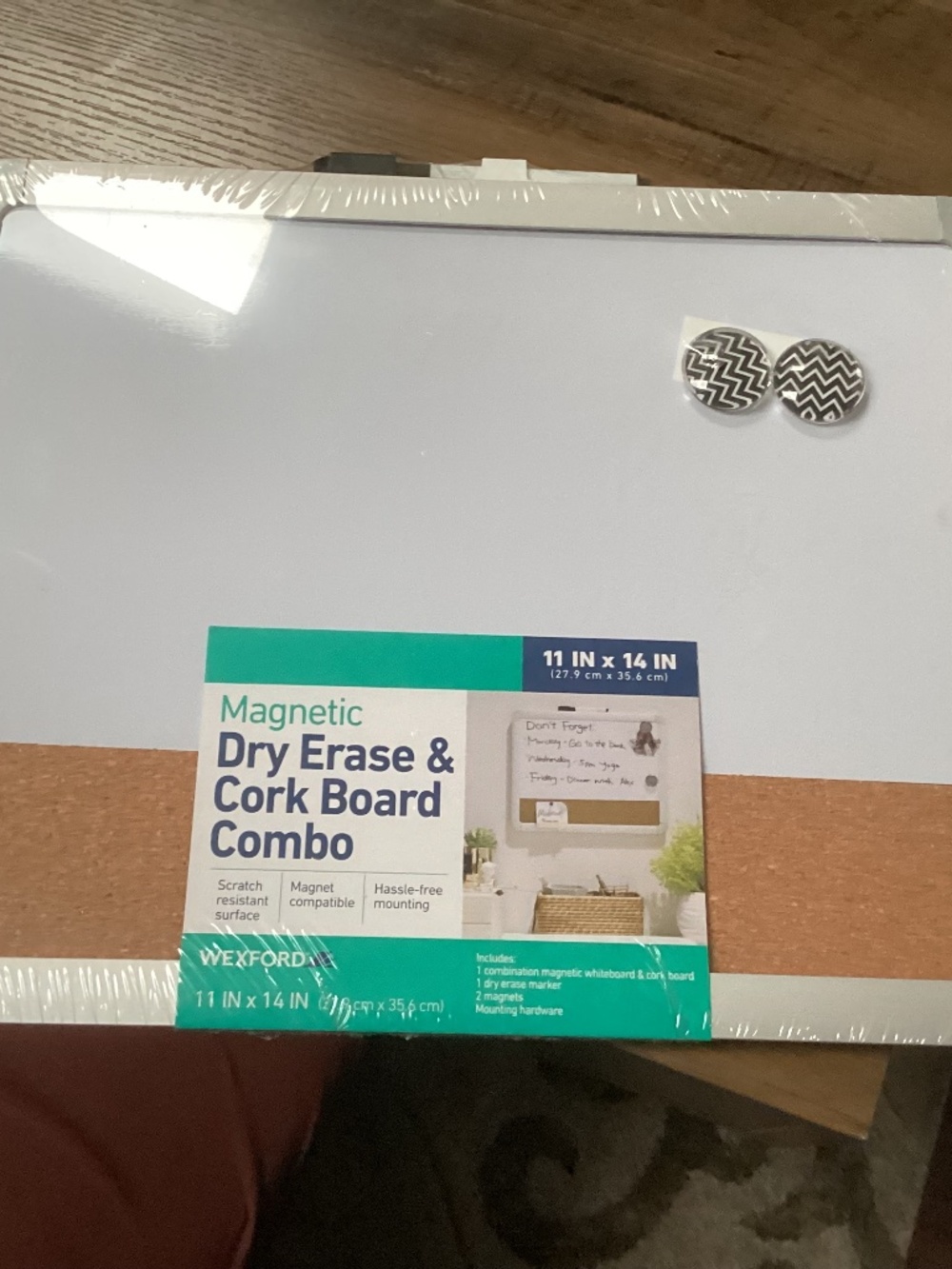 Wexford Magnetic Dry Erase & Cork Board Combo 11x14 New